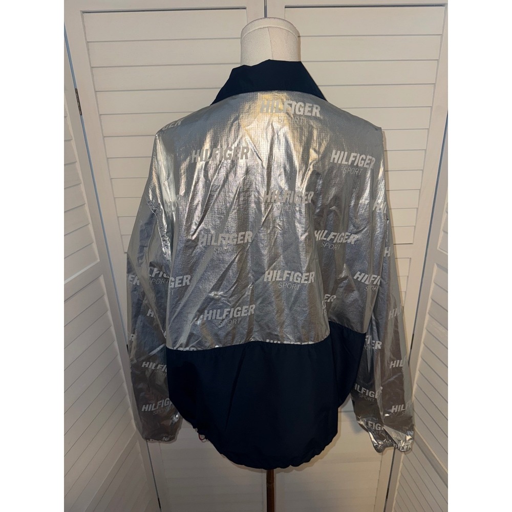 Tommy Hilfiger Sport Men Silver Metallic Colorblock Windbreaker Jacket LG - Picture 7 of 9